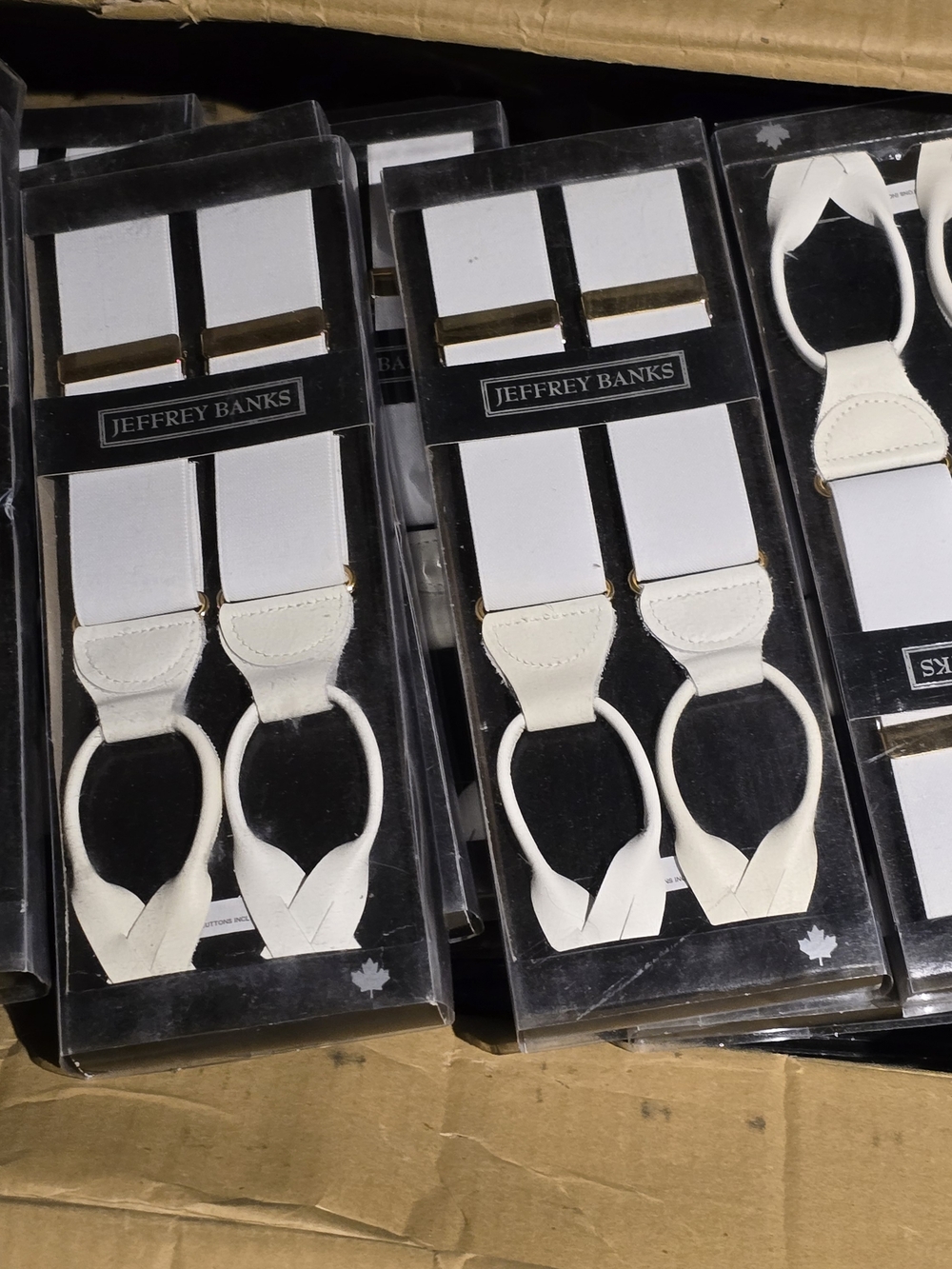 Jeffrey Banks White Men's Suspenders with Leather Accents